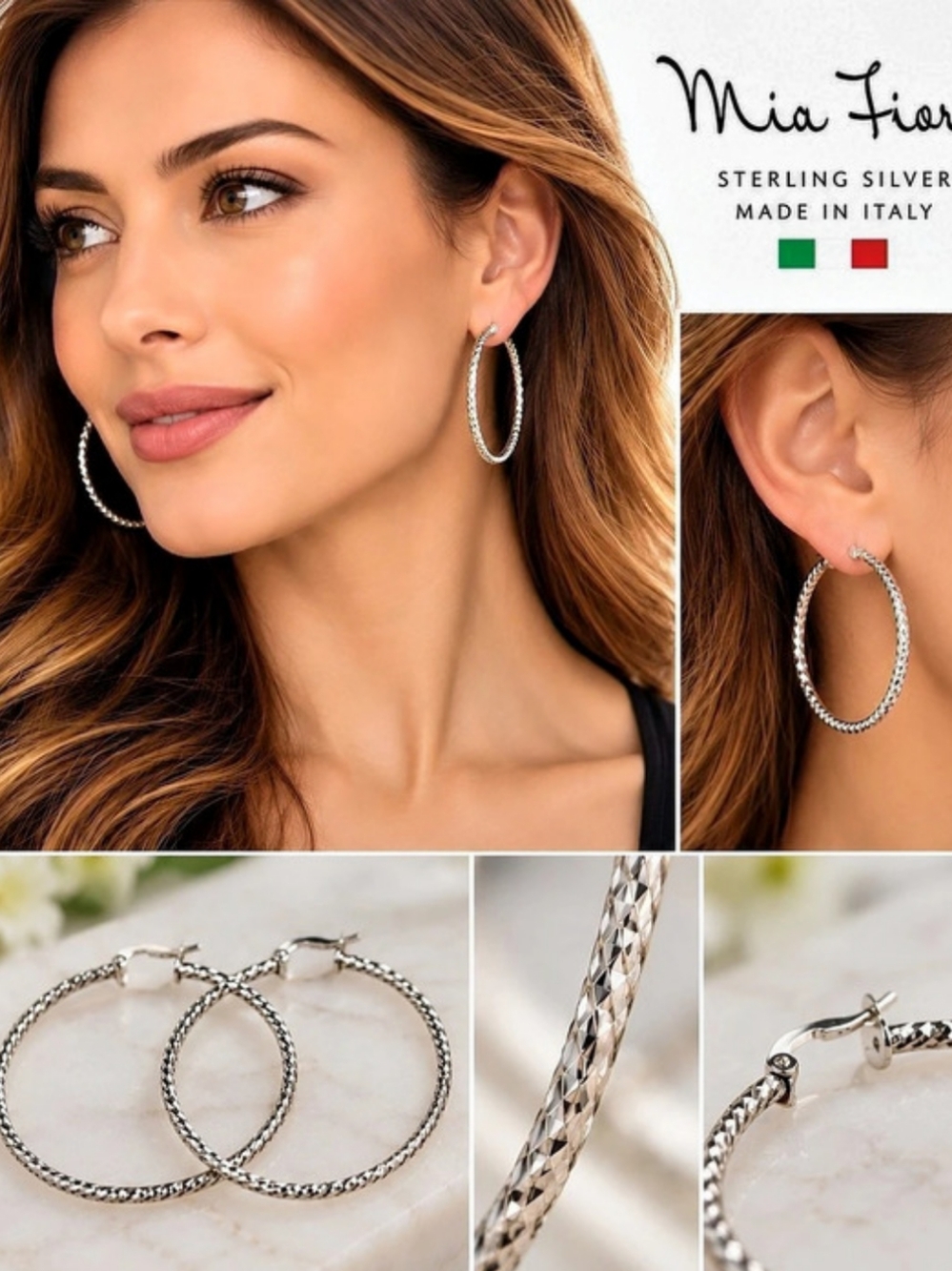 Mia Fiore Made in Italy Sterling Silver Diamond-Cut Hoop Earrings Diamond-Cut